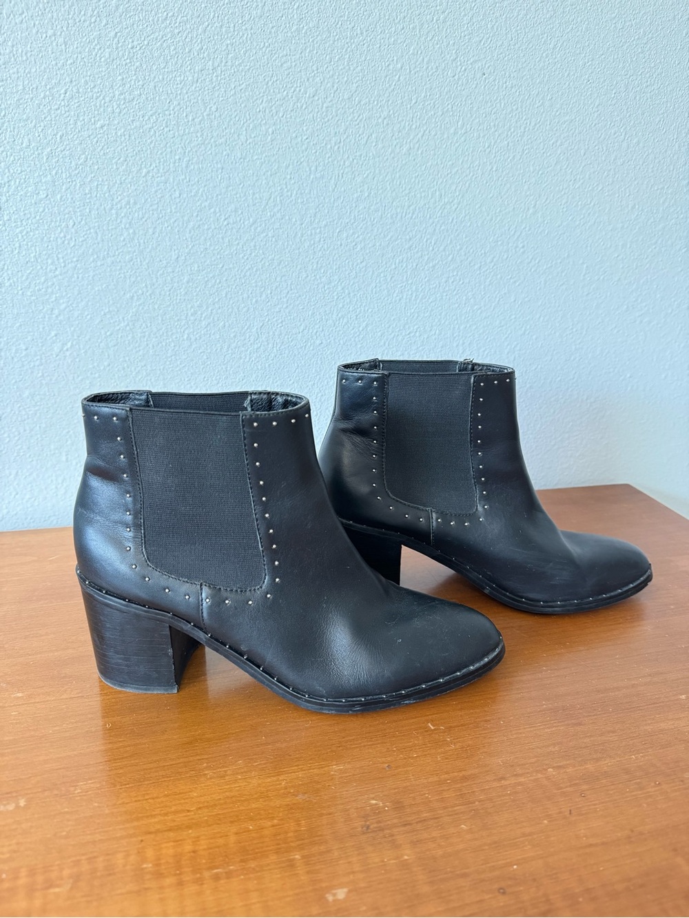 Steve Madden Black Leather Ankle Booties with Stud Trim